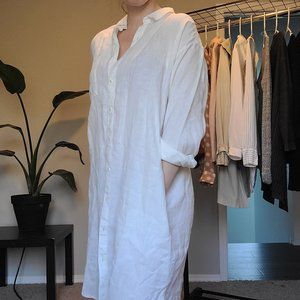 White Linen Button Down Shirt Dress